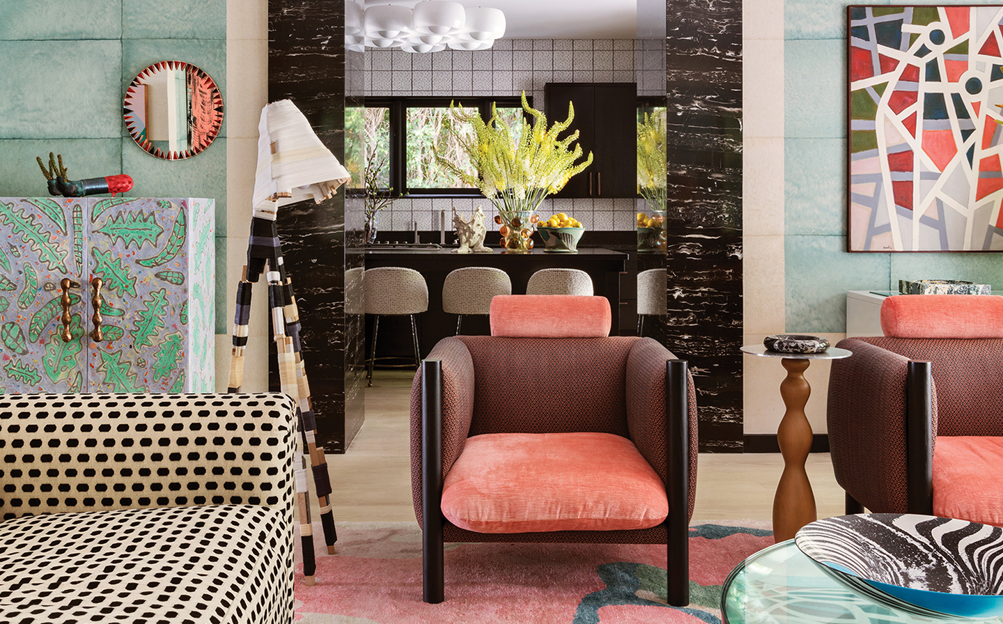 Розовый и зеленый цвет в интерьере гостиной: 33 решения