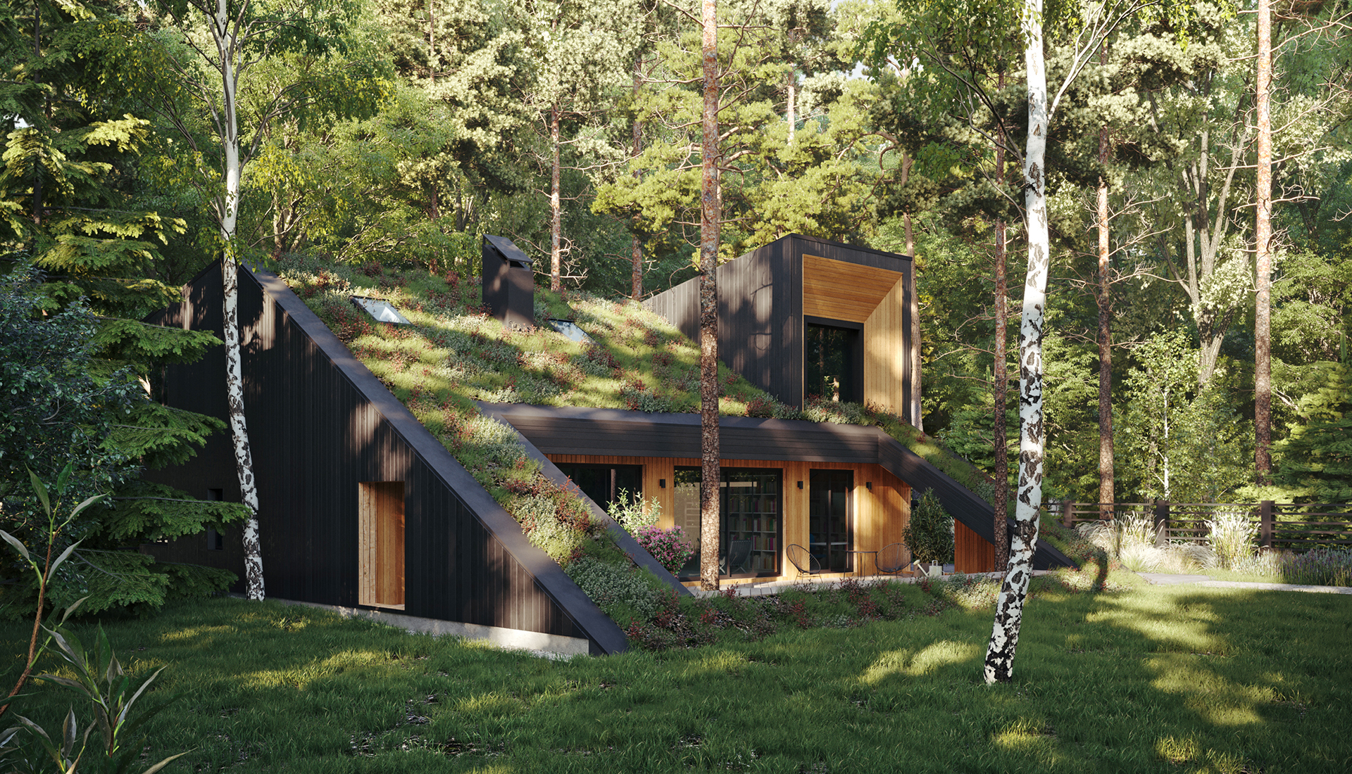 Органичный дом с зеленой крышей по проекту бюро Snegiri Architects