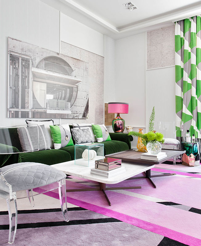 интерьер гостиной в розово зеленом цвете