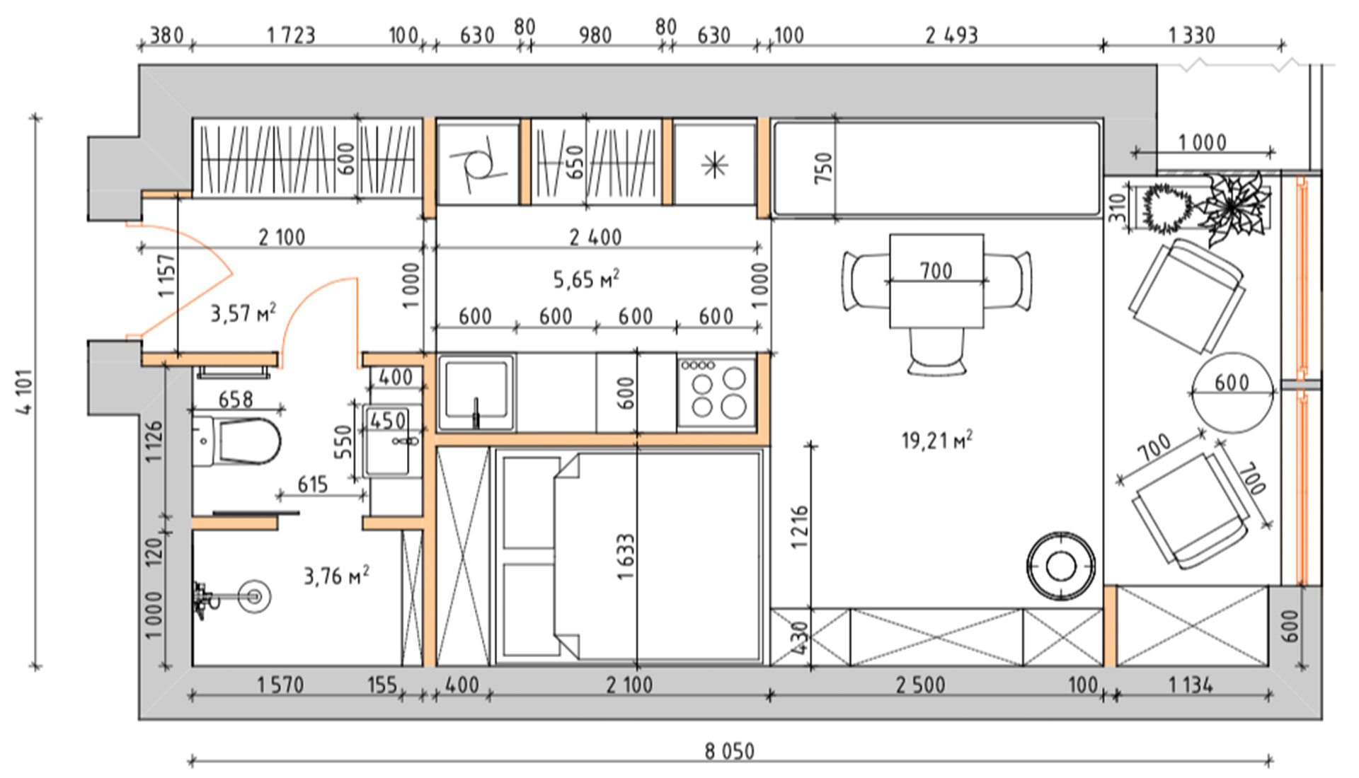 Layout of the apartment 33 square meters photo