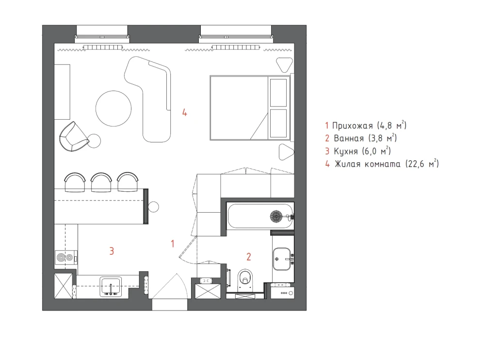 планировка квартиры 37 кв. метров фото