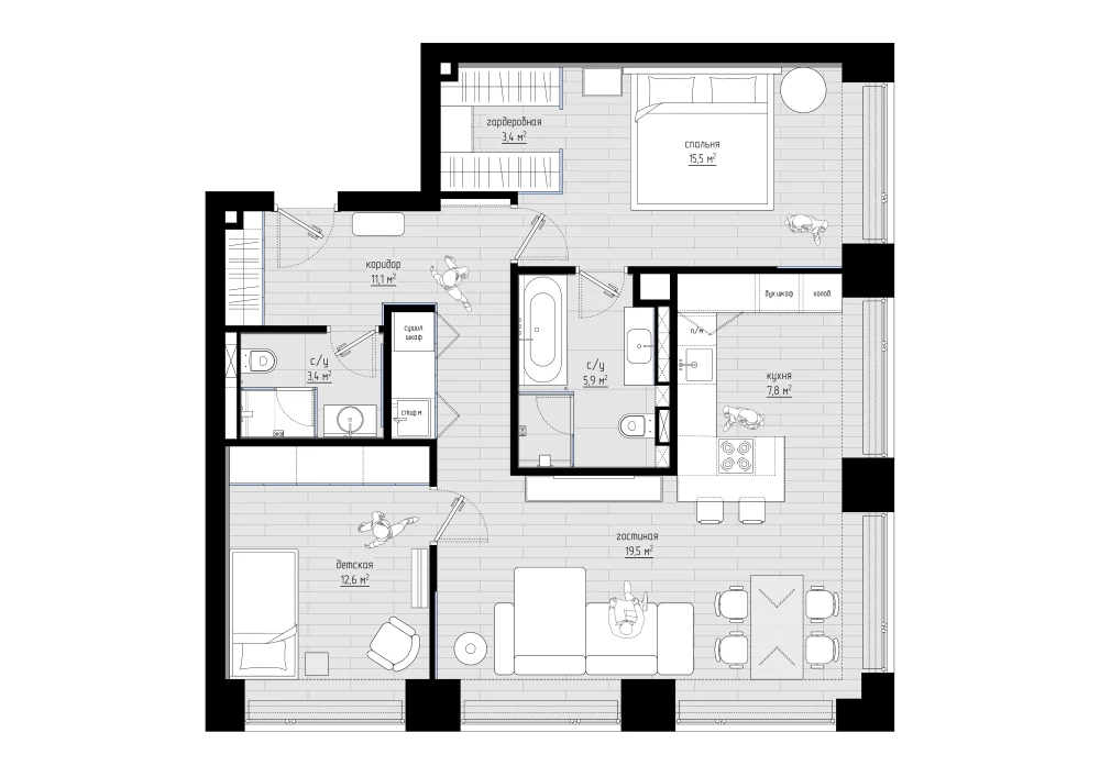 планировка квартиры 78 кв метров фото