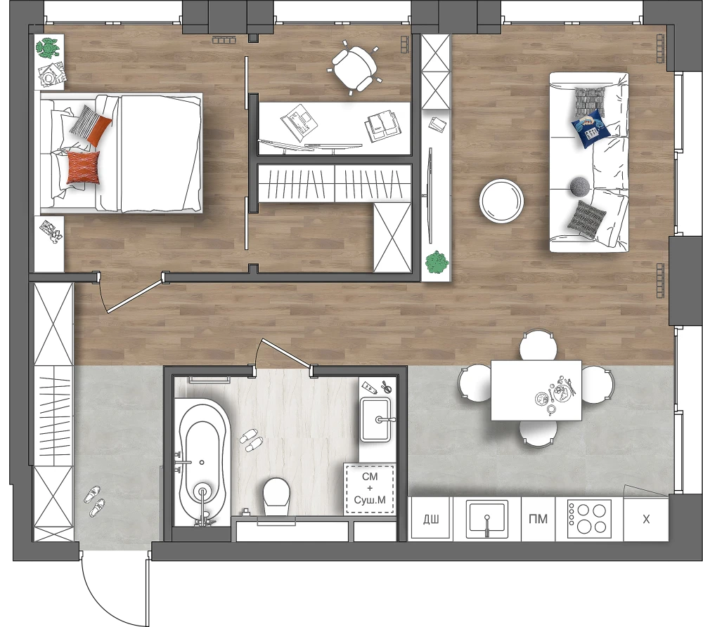 планировка квартиры 55 кв метров фото