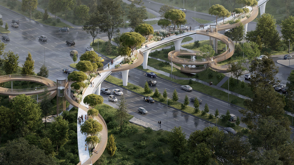 Футуристичный пешеходный мост в Алматы по проекту бюро «Атриум»